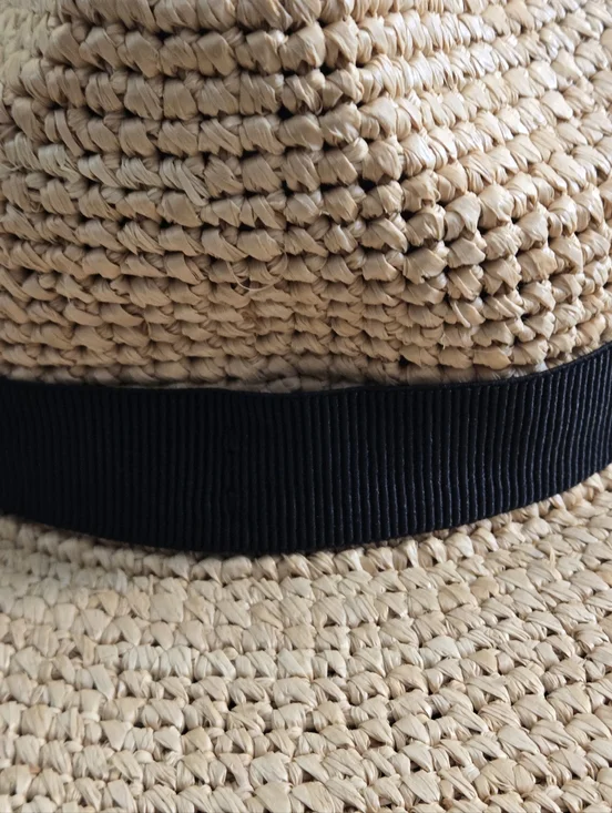 J. Crew G6551 Packable Foldable Raffia Straw Hat Natural Black Band Size S-M - Picture 9 of 11